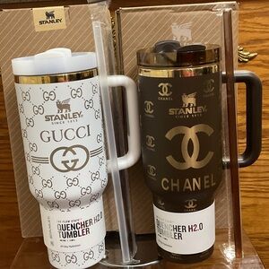 Stanley White and Brown Tumblers with Gold Accents